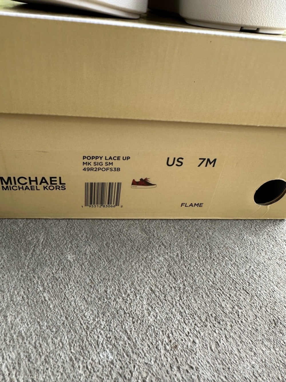 NIB Michael Kors Poppy Logo Lace Sneakers Faux Patent Leather Women 7M Red Brown - Picture 6 of 6